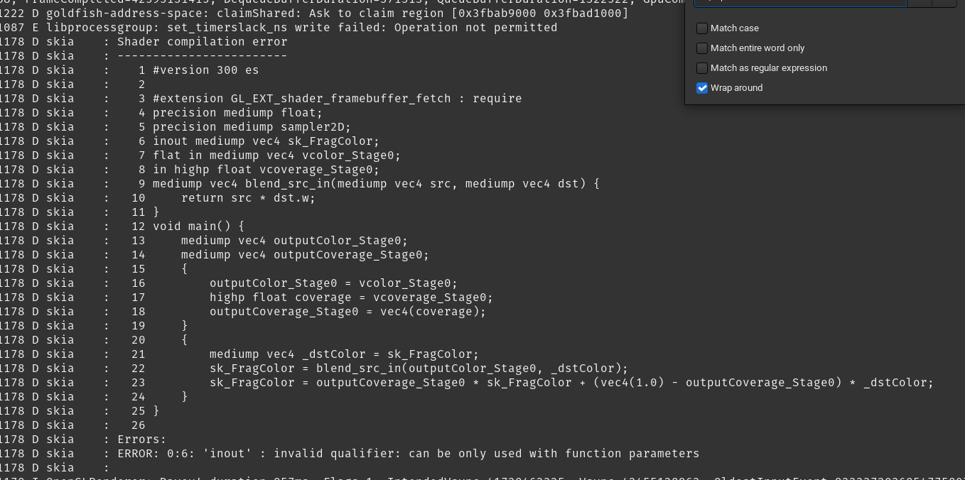 Screencap of shader compile error